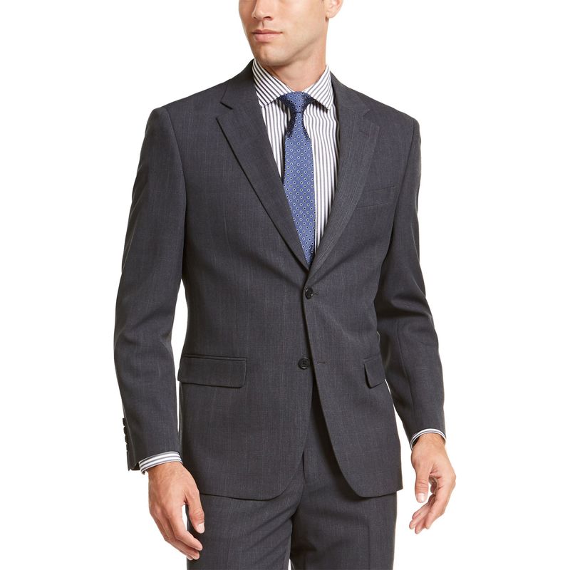 Armani Exchange Mens Slim-Fit Windowpane Wool Suit Jacket 38s Grey/Blue Nwt $475